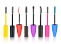 A collection of multicolored brushes for mascara