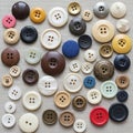 A collection of multicolored buttons arranged on a textured beige Royalty Free Stock Photo