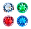 Collection of multicolored glass crystals in the shape of a diamond. Isolated