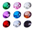 Collection of multicolored glass crystals in the shape of a diamond. Isolated