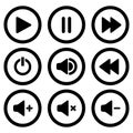 Collection of multimedia symbols and audio, music speaker volume icons. Flat style icon on white background. Vector illustration Royalty Free Stock Photo