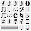Vector music note icons set on gray Royalty Free Stock Photo