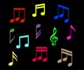 Collection of music notes. Black background. Vector illustration. Royalty Free Stock Photo