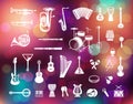 Collection of musical instruments icons on the Colorful background with defocused lights