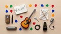And shapes combined with the different musical tools suggests a Royalty Free Stock Photo
