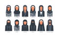 Collection of Muslim traditional hijab type models, arab women in shayla, dupatta, tuding, esarp, chador, al-amira