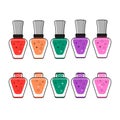 Collection of nail Polish bottles. Set of colorful glitter items