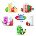 Collection Natural Fruits Juices Realistic Vector