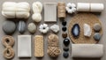Collection of natural materials and textures is neatly arranged on a neutral Royalty Free Stock Photo