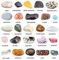 Collection of natural mineral gem stones with name