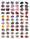 Collection of natural mineral specimens, gem stones isolated on white