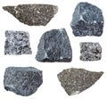 Various Gabbro rocks isolated on white