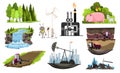 Collection of natural resources design. Vector illustration of types national treasure oil, gas, damond, ground, coal
