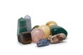 Collection of natural stones. Amulets and talismans. Esoteric concept. Isolated over white background