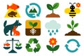 Collection of nature and environmental icons recycling Royalty Free Stock Photo