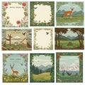 Collection of nature-themed illustrations featuring blank frames with decorative floral Royalty Free Stock Photo