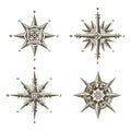 Collection of nautical antique compass signs. Old vector design elements for marine theme and heraldry on white Royalty Free Stock Photo