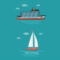 Collection of nautical vehicles: sail boat, ship, vessel, luxury