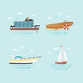 Collection of nautical vehicles: sail boat, ship, vessel, luxury