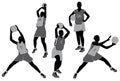 A collection of netball players women as silhouettes Royalty Free Stock Photo