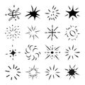 Collection of New Year's lights, salute elements and various decorative signs. Black fractal signs for design in