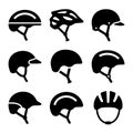 Collection of nine bicycle helmet silhouettes vector icon set Royalty Free Stock Photo