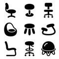 Collection of nine black silhouette chair and stool icons for furniture design Royalty Free Stock Photo