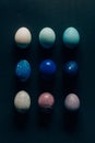 Collection of nine colored painted easter eggs