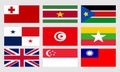 a collection of nine country flags consisting of the flags of Singapore, Panama, the United Kingdom, and several other countries Royalty Free Stock Photo