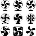 Collection of nine different fan illustrations isolated on transparent background Royalty Free Stock Photo