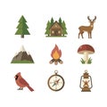 flat design camping and forest nature vector icon set Royalty Free Stock Photo