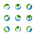 Collection of nine green eco-icons,Green leaf in circle vector icons.