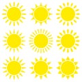 Set Of Nine Yellow Graphic Sun Icons