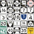 Collection of numbered road signs used in the USA