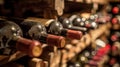 A collection of numerous wine bottles neatly arranged in rows within a wine cellar Royalty Free Stock Photo