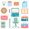 Collection of office objects icons in gentle colors