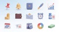 Collection of office supplies and business icons on a light blue gradient background for presentations Royalty Free Stock Photo