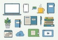 Collection of office supplies and technology items for work and study Royalty Free Stock Photo