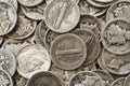 Collection of old American dimes. Royalty Free Stock Photo