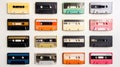 Collection of old audio cassette tapes isolated on white background, vintage music and technology concept Royalty Free Stock Photo