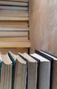 Collection of old books on wooden background. Book in the library. Bookshelf shop. Knowledge publications, literature. Bookish Royalty Free Stock Photo