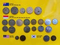 Collection of old currency coins from Australia, Indonesia, Malaysia and South Korea according to the year of production