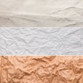 Collection of 3 old crumpled paper texture backgrounds Royalty Free Stock Photo