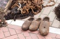 Collection of old dutch clogs wooden shoes Royalty Free Stock Photo