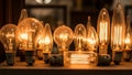 Vintage light bulbs on wooden table Royalty Free Stock Photo