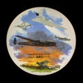 Antique round picture for decoupage depicting a military aircraft