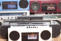 Collection of old tape recorders. Royalty Free Stock Photo