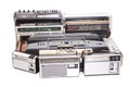 Collection of old tape recorders and transistor radio Royalty Free Stock Photo