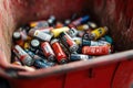 Collection of old used batteries of different sizes about electric waste ,toxic materials from causing harm to Royalty Free Stock Photo