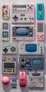 A collection of old video game controllers and a television
